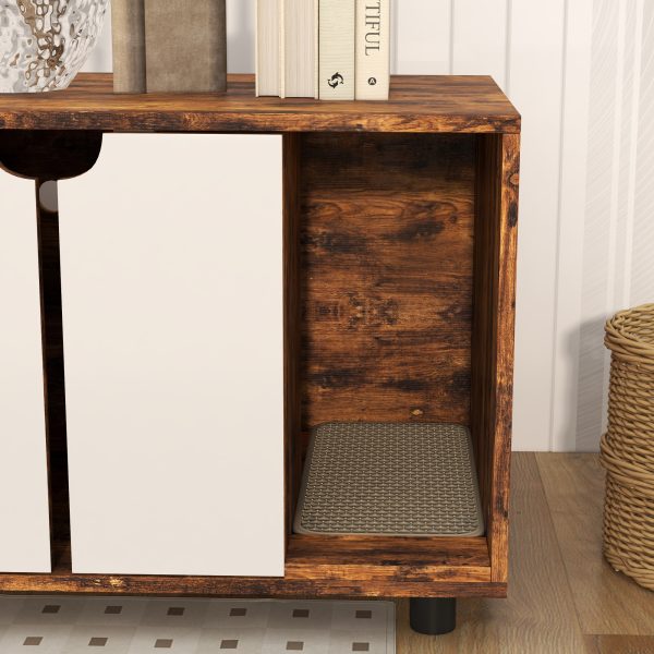 PawHut Hidden Cat Litter Box Furniture with Sand Drain Pad, Rustic Brown - Image 7
