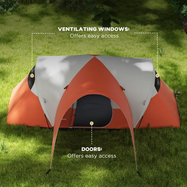 Outsunny 3000mm Waterproof Camping Tent w/ Porch & Sewn in Groundsheet, Orange - Image 6