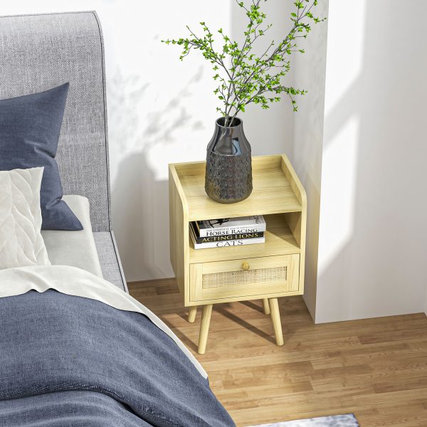 Bedside Tables, Set of 2, Boho Side End Table w/ Drawer, Storage Compartment - Image 8