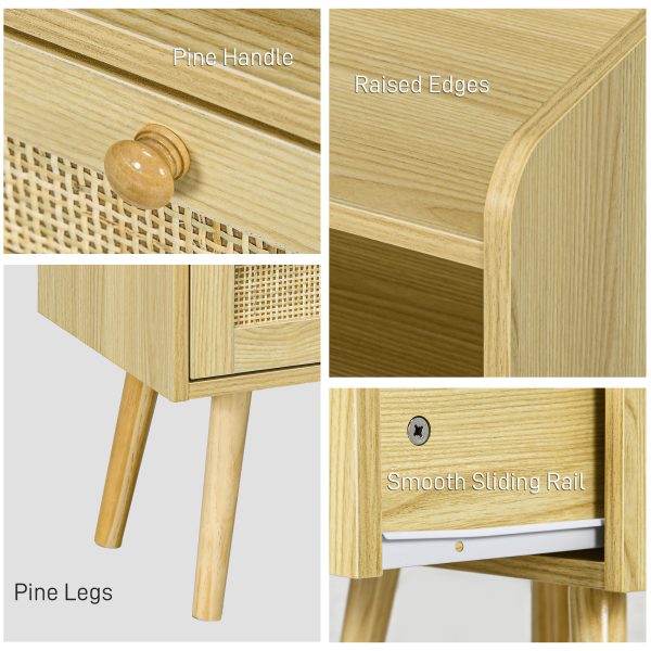 Bedside Tables, Set of 2, Boho Side End Table w/ Drawer, Storage Compartment - Image 5
