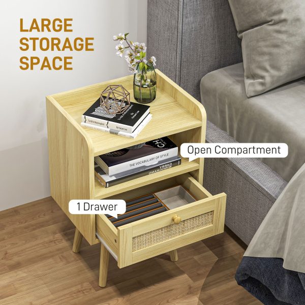Bedside Tables, Set of 2, Boho Side End Table w/ Drawer, Storage Compartment - Image 4