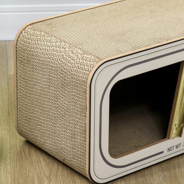 PawHut 2 in 1 Cat Scratching Board, Cardboard Cat House with Catnip - Image 7