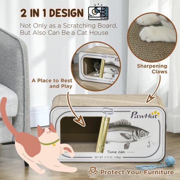 PawHut 2 in 1 Cat Scratching Board, Cardboard Cat House with Catnip - Image 6