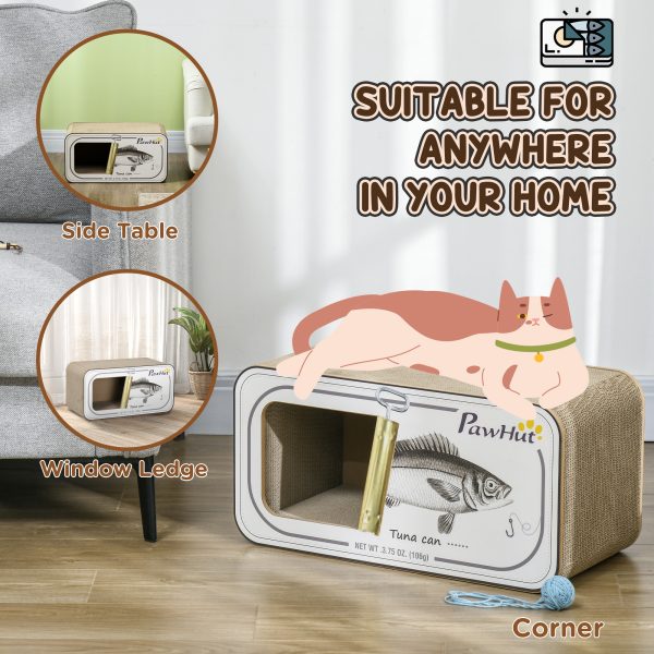 PawHut 2 in 1 Cat Scratching Board, Cardboard Cat House with Catnip - Image 3