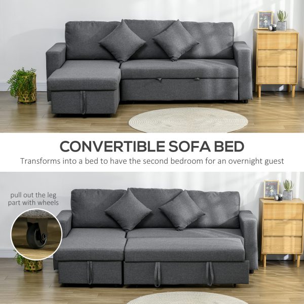 HOMCOM Corner Sofa Bed with Storage, 3 Seater Pull Out Sofa Bed, Dark Grey - Image 4