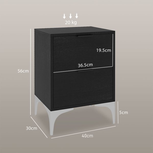 HOMCOM Bedside Tables Set of 2 with 2 Drawers for Bedroom, Living Room - Image 3