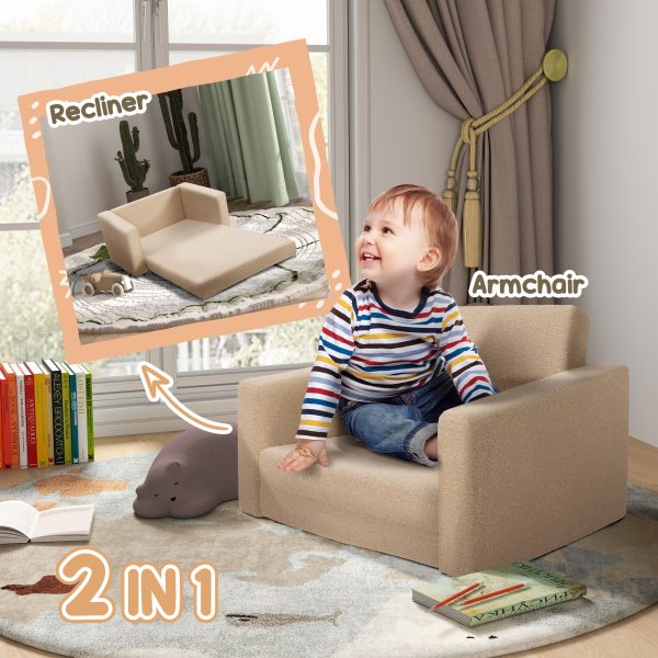 AIYAPLAY 2 in 1 Kids Chair Recliner with Washable Cushion, Cover, Khaki - Image 3