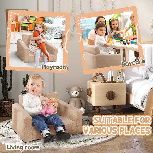 AIYAPLAY 2 in 1 Kids Chair Recliner with Washable Cushion, Cover, Khaki - Image 4