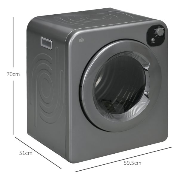 HOMCOM 6kg Vented Tumble Dryer with 7 Dry Programmers for Small Spaces Grey - Image 3
