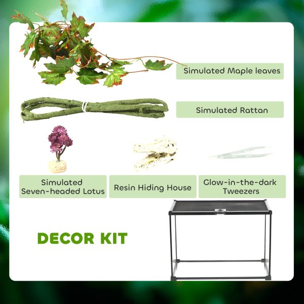 PawHut Glass Reptile Terrarium with Thermometer and Decor Kit, Heated, Black - Image 7