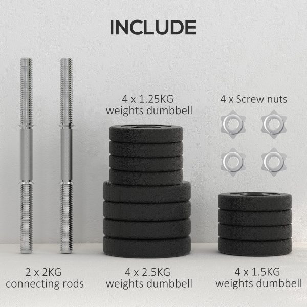 HOMCOM 25KG Adjustable Dumbbells Weight Set Hand Weight for Body Fitness - Image 6