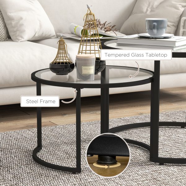 HOMCOM Glass Coffee Table Set of 2, Round Nest of Tables for Living Room - Image 6