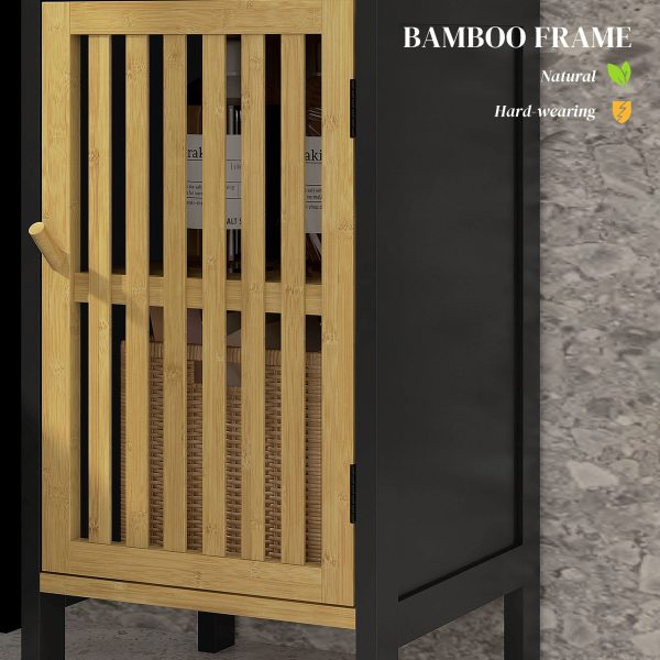 HOMCOM Bathroom Floor Cabinet Bamboo Bathroom Cupboard with Adjustable Shelf - Image 5
