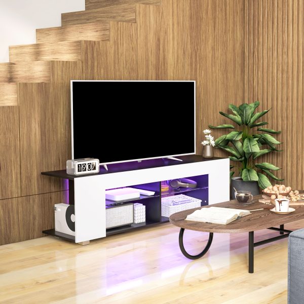 HOMCOM TV Stand 145cm TV Unit with Glass Shelves RGB LED Light for 60"TV White - Image 7
