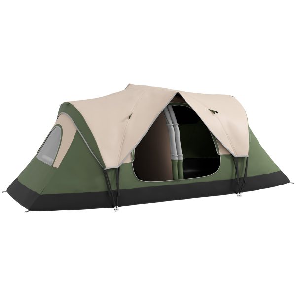Outsunny 2 Room Camping Tent with Waterproof Rainfly & Screen Panels Dark Green