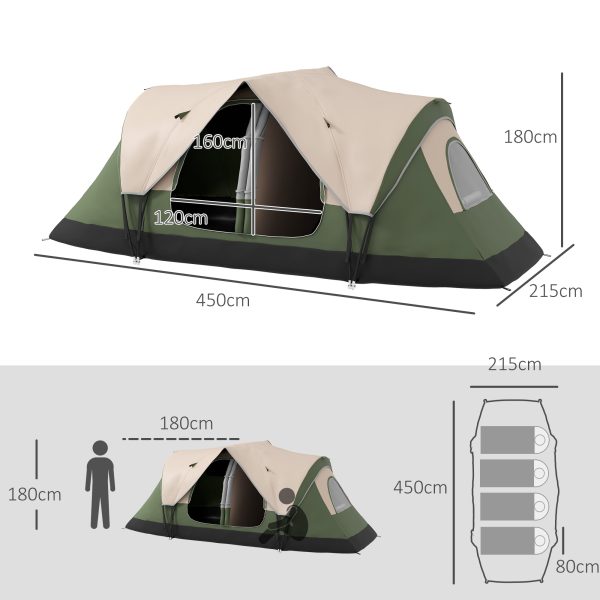 Outsunny 2 Room Camping Tent with Waterproof Rainfly & Screen Panels Dark Green - Image 5