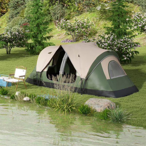 Outsunny 2 Room Camping Tent with Waterproof Rainfly & Screen Panels Dark Green - Image 2