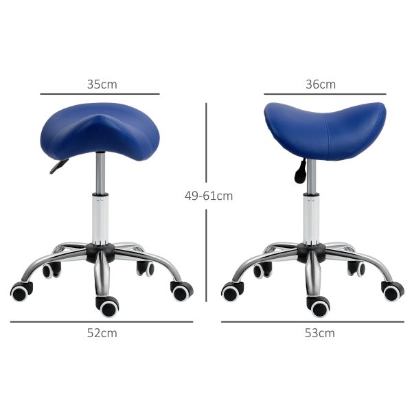 HOMCOM PU Leather Saddle Stool w/ Moulded Padded Seat Adjustable Height Blue - Image 3