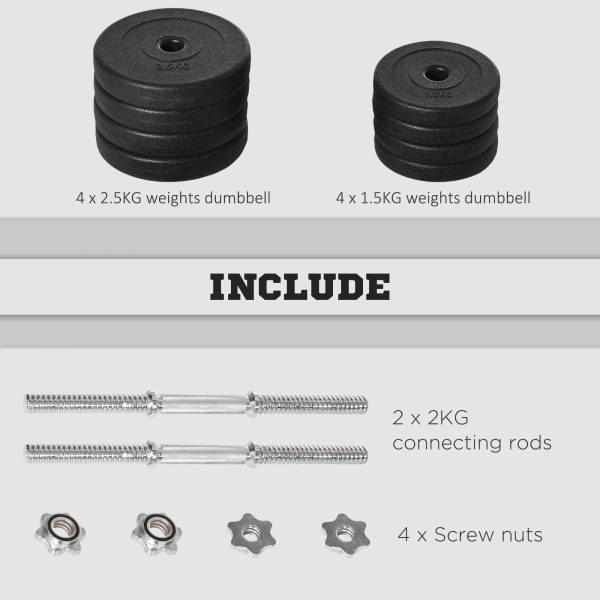 HOMCOM 20KG Adjustable Dumbbells Weight Set Hand Weight for Body Fitness - Image 6