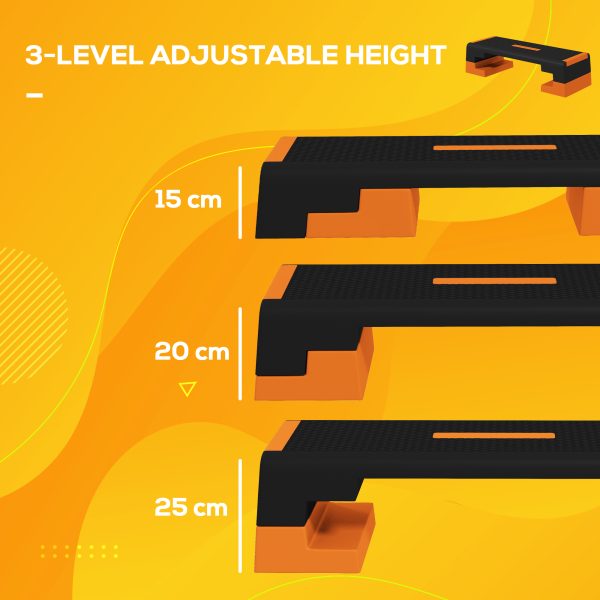SPORTNOW 15cm/20cm/25cm Aerobic Step Platform for Home and Office, Orange - Image 3
