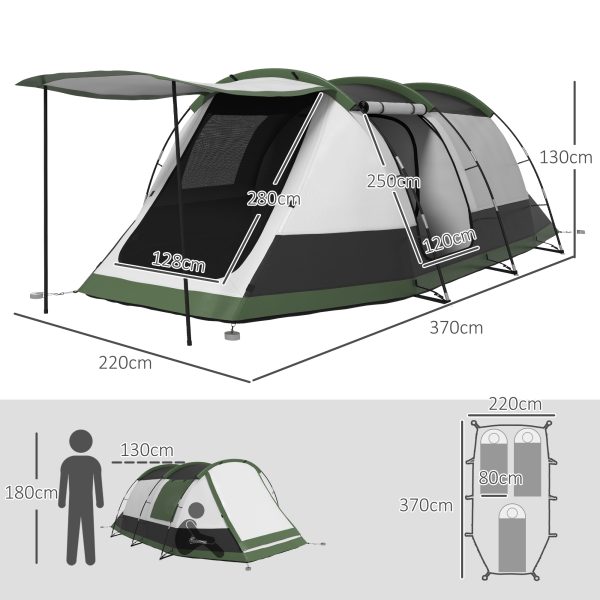 Outsunny Tunnel Tent with Bedroom, Living Room and Porch for 3-4 Man, Green - Image 5