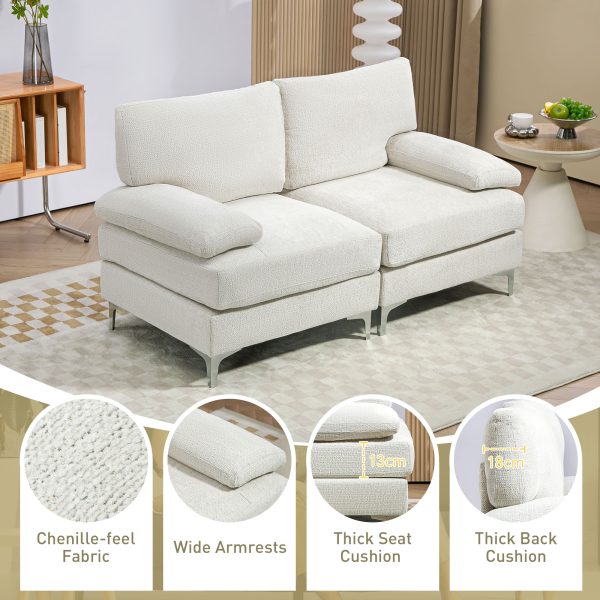 HOMCOM 2 Seater Sofa Modern Loveseat with Metal Legs Spring Cushion Cream White - Image 5