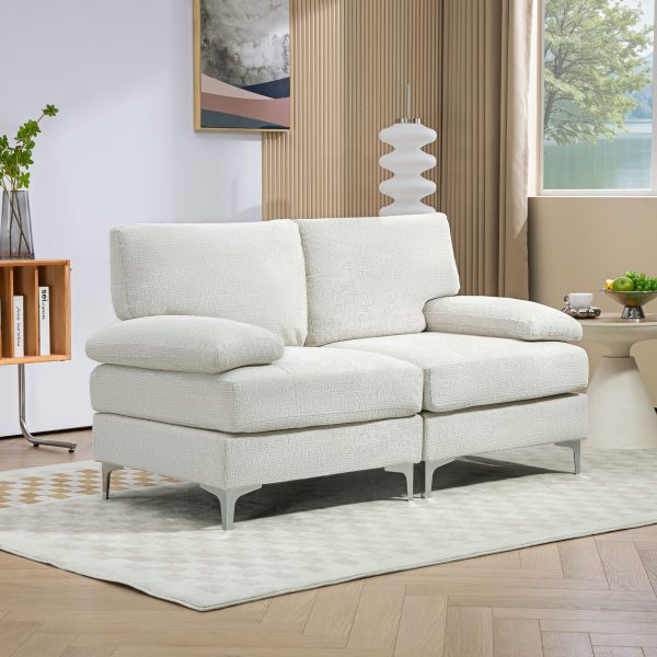 HOMCOM 2 Seater Sofa Modern Loveseat with Metal Legs Spring Cushion Cream White - Image 2