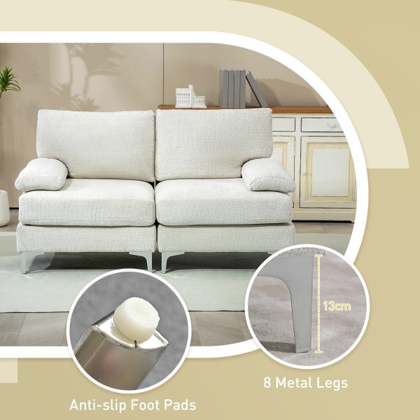 HOMCOM 2 Seater Sofa Modern Loveseat with Metal Legs Spring Cushion Cream White - Image 6
