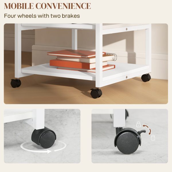 HOMCOM Mobile Printer Stand with Storage Printer Table for Home Office White - Image 5