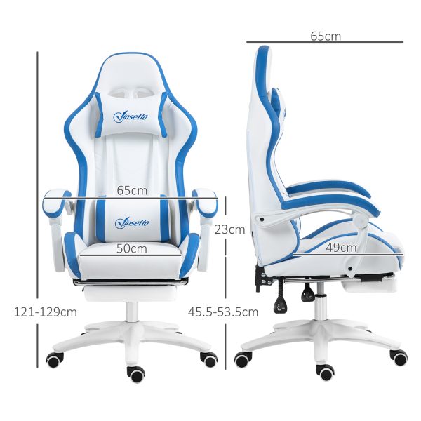 Vinsetto Racing Style Gaming Chair with Reclining Function Footrest, Blue - Image 3