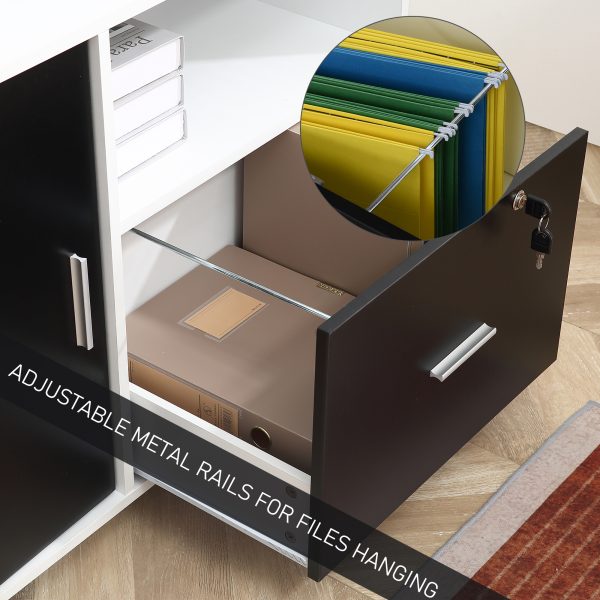 HOMCOM Mobile Office File Cabinet Printer Table with Lockable Drawer and Shelf - Image 4