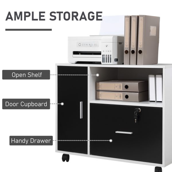 HOMCOM Mobile Office File Cabinet Printer Table with Lockable Drawer and Shelf - Image 6
