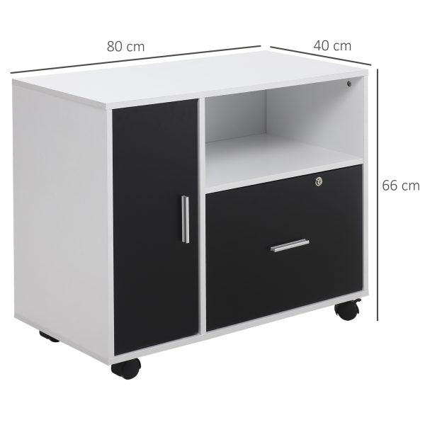 HOMCOM Mobile Office File Cabinet Printer Table with Lockable Drawer and Shelf - Image 3