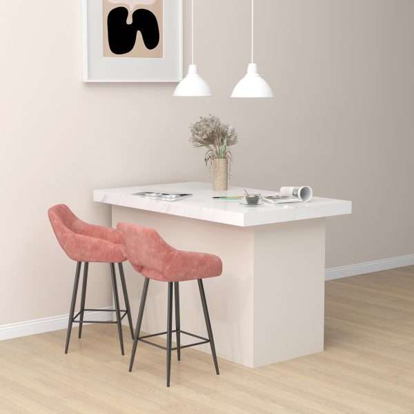 HOMCOM Bar Stools Set of 2, Velvet-Touch Fabric Counter Height Bar Chairs Pink - Image 4