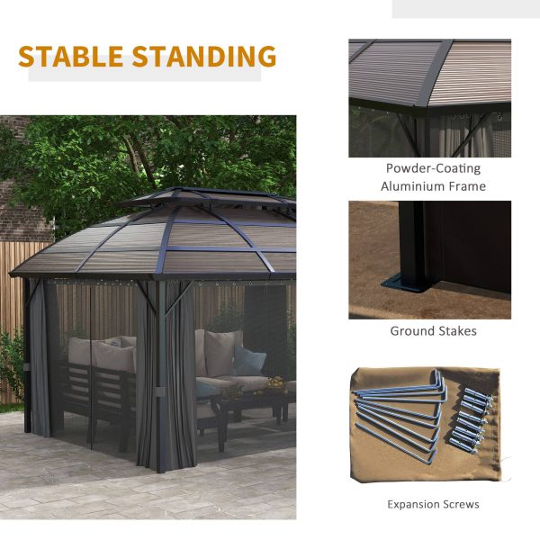 Outsunny 4 x 3(m) Polycarbonate Gazebo for Lawn, Yard, Patio, Deck, Brown - Image 7