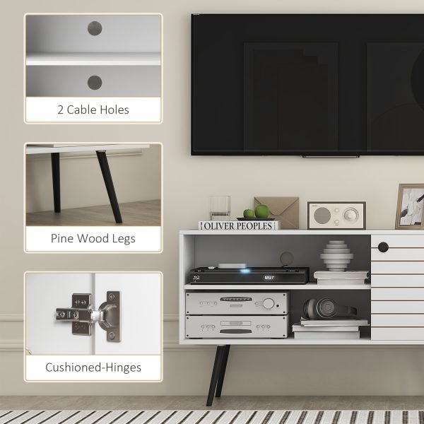 HOMCOM TV Unit for 50" TVs with 2 Open Shelves, Door and 2 Cable Holes, White - Image 5