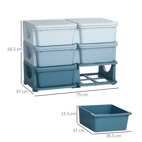 HOMCOM Kids Storage Unit Toy Box Vertical Dresser with Six Drawers - Blue - Image 5