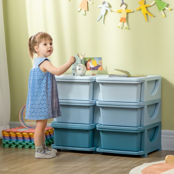 HOMCOM Kids Storage Unit Toy Box Vertical Dresser with Six Drawers - Blue - Image 2