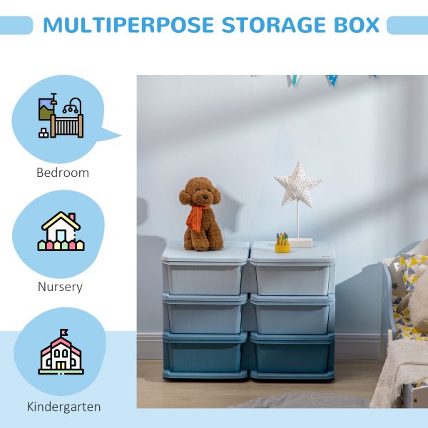 HOMCOM Kids Storage Unit Toy Box Vertical Dresser with Six Drawers - Blue - Image 4