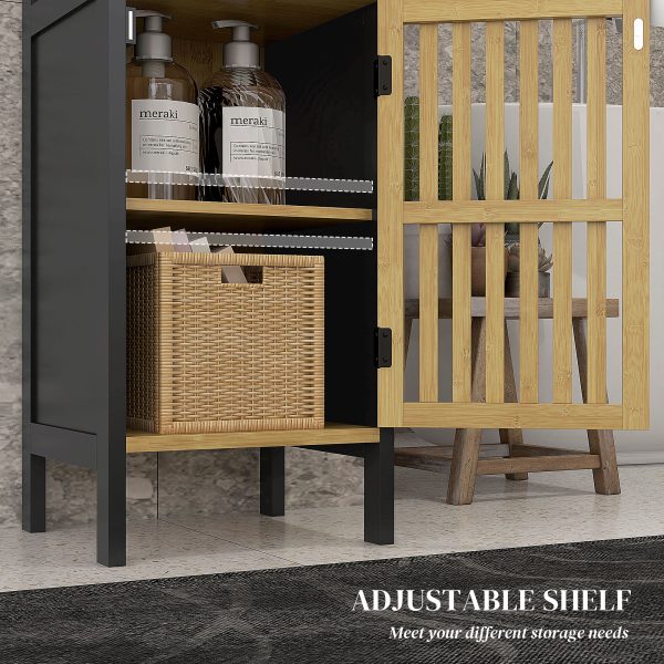 HOMCOM Bathroom Floor Cabinet Bamboo Bathroom Cupboard with Adjustable Shelf - Image 6