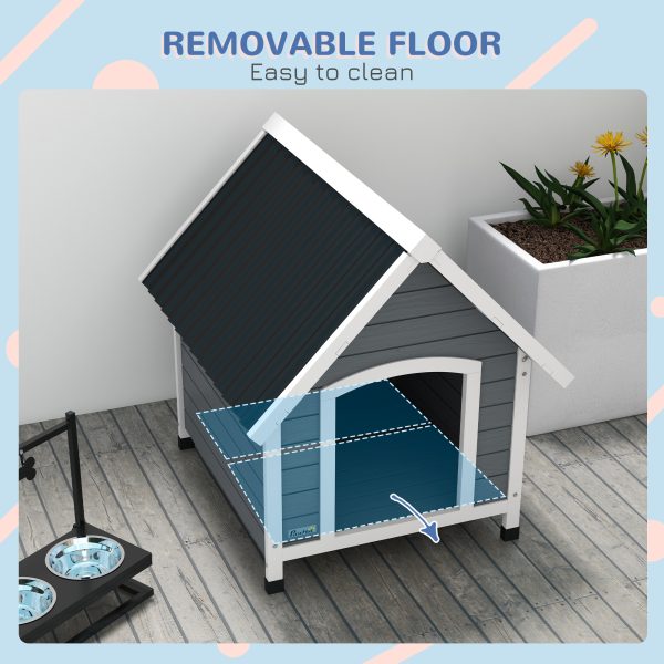 PawHut Dog Kennel Outdoor Dog House w/ Removable Floor, for Medium Dogs - Grey - Image 3