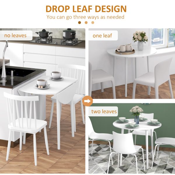 HOMCOM Foldable Dining Table, Round Drop Leaf Table with Wood Legs - Image 4