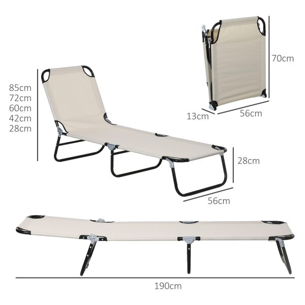 Outsunny 2 Piece Reclining Chaise Lounge with 5-Level Adjustable Backrest Cream - Image 5