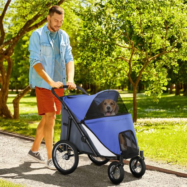 PawHut Foldable Pet Stroller with Cushion, for M, L Dogs - Blue - Image 2