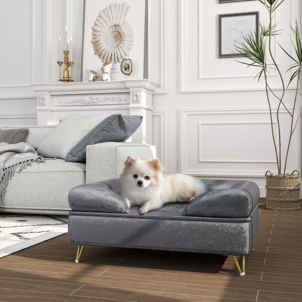 PawHut Dog Sofa Pet Couch w/ Removable Backrest Cushion Washable Cover - Grey - Image 2
