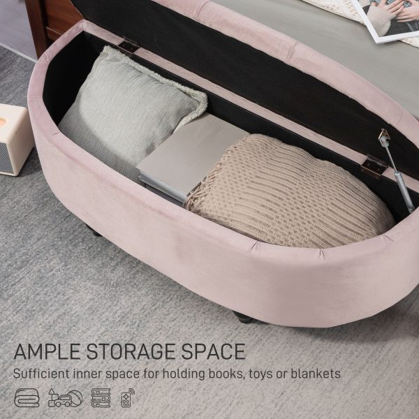 HOMCOM Semi-Circle Storage Ottoman Bench Tufted Upholstered Accent Footrest - Image 4