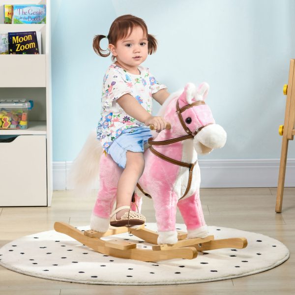 HOMCOM Wooden Ride on Horse, Ride on Pony Gift for Kids 3-6 Years, Pink - Image 2