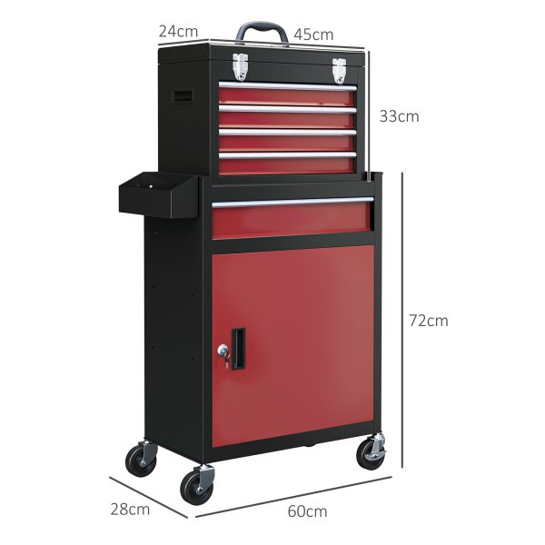 HOMCOM Tool Cabinet on Wheels with 5 Drawers Top Tool Chest Roller Cabinet Combo - Image 3