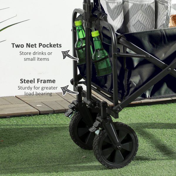 Outsunny Folding Outdoor Storage Trolley Cart Bag Telescopic Handle Brakes Black - Image 7