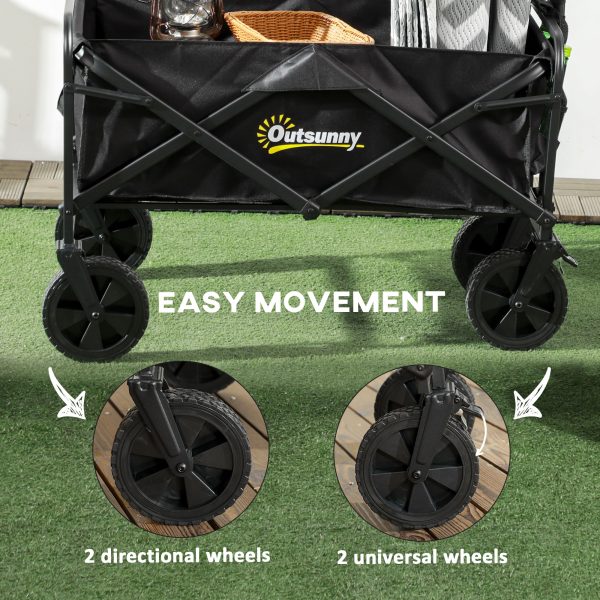 Outsunny Folding Outdoor Storage Trolley Cart Bag Telescopic Handle Brakes Black - Image 6